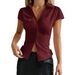Y2K Aesthetic Button Front Short Sleeve Cardigan For Women, Vintage Cropped Shirt Jacket, Cute Casual Loungewear Top_ecoleips.com