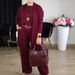 Women's 3 Piece Set Solid Color Round Neck Long Sleeved Top With Belt Comfortable Pants Clothing_ecoleips.com