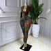 Women's Long Sleeved Pleated Dress European And American Style V Neck High Elasticity Sexy Print Dress_ecoleips.com