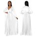 Popular New European And American Cross-Border Best-Selling Autumn V-Neck Lantern Sleeve Pleated White High-End Women's_ecoleips.com