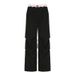 Women's Dark Woven Slim Trousers with Pockets Lace Bow Stitching Streetwear Casual Workwear Loose Fit_ecoleips.com