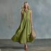 Women Summer French Style Linen Sleeveless Halter Dress Loose Fit A Line Casual Dress For Women Fashion Daily Wear_ecoleips.com