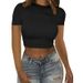 Women's Clothing Long Sleeved Short Sleeved T Shirts Tops Fashion Navel Exposed Short Solid Color Round Neck_ecoleips.com