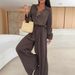 Women's Solid Color Long Sleeve Casual Shirt Set Two Piece Outfit Loose Fitting Spring Autumn Summer Fashion by European American Designers_ecoleips.com