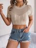 Casual Hollowed Out Cable Knit Short-Sleeved Top For Women Spring/Summer Vacation Cropped Knitwear_ecoleips.com