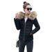 Women's Winter Padded Jacket With Faux Fur Collar, Slim Fit Short Coat, Warm Polyester Outerwear For Cold Weather_ecoleips.com