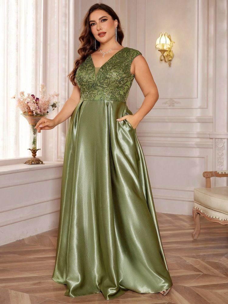 plus Size Women's Long Sleeve V Neck Fishtail Evening Dress European American Style Cross Border Hot Selling Spot Dress for Banquet_ecoleips.com