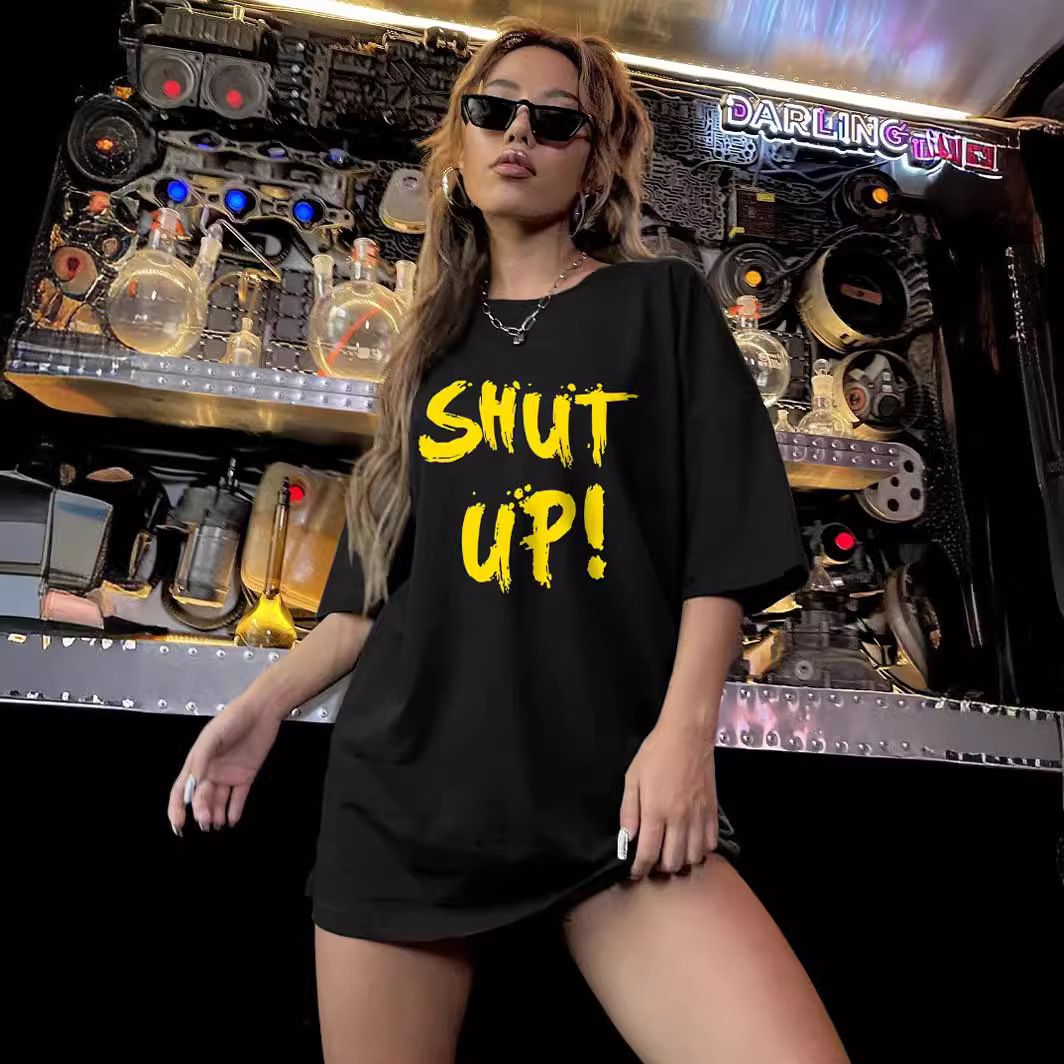 Women's Clothing Women's Black Casual T-Shirt Round Neck Short Sleeve Letter Print Simple Sports Top Style Loose Fit_ecoleips.com