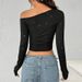 Women's Glitter Off-Shoulder Top Asymmetrical Long Sleeve Stretchy Knitted Fit Sexy Party Wear_ecoleips.com
