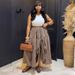 Women's High-Waisted Wrap Skirt – A-Line Asymmetrical Plaid Midi Skirt With Adjustable Drawstring, Summer Casual Skirt In Light Brown (S-2xl)_ecoleips.com