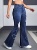 K Jeans, Women's Versatile Flared Trimming, Fashionable And Casual Heart-shaped Perforated Flared Pants_ecoleips.com