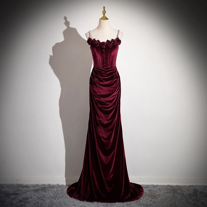 Women's Clothing White Wine Red Velvet Evening Dress Skirt Female Light Luxury Niche Toast Dress Bride Sling Slim Art Exam_ecoleips.com