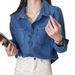 Dark Blue Retro Front Shoulder Hong Kong Style Soft Denim Shirt Women's Spring And Autumn 2026 Spring Clothes Small Top Retro Style_ecoleips.com