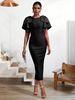 Women's Clothing Round Neck Ruffled Fashionable Heavy Duty Beaded Waist Tight Bandage Dress Long Skirt Evening Dress_ecoleips.com