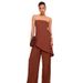 Women's Elegant Sexy Casual Strapless Ice Silk Pleated Solid Color Straight Leg Pants Set Import Clothing_ecoleips.com