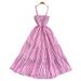 Korean Style Soft Pink Striped Suspender Dress for Women Summer Retro Design Elastic Waist Slimming Full Skirt_ecoleips.com