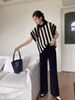 Inspired Women's Two Piece Knitted Fashion Set Elegant Sophisticated High Neck Striped Top Casual Wide Leg Pants_ecoleips.com