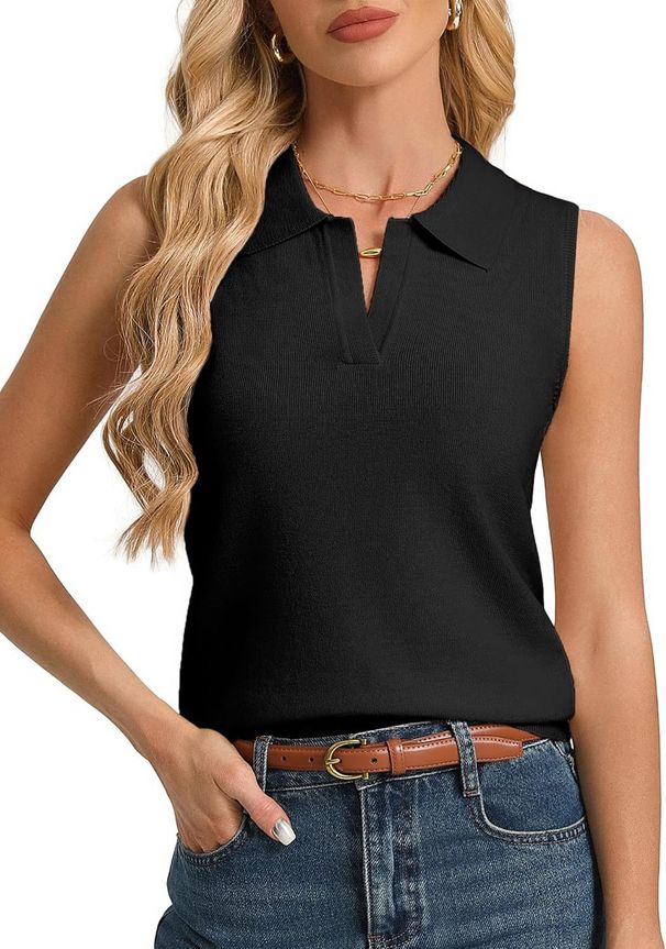 2026 Women Elegant Wool Blend Knit Sleeveless Polo Vest_ecoleips.com