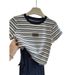 Women's Premium Stripe Short Sleeve T-Shirt – Unique Shoulder-Fit Design, Chic & Versatile For Everyday Wear_ecoleips.com