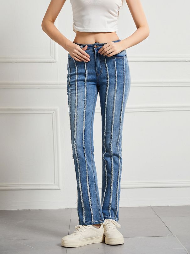Women's Clothing Jeans Slim High Waist High Elastic Trousers Large Size Women's Pants Raw Edge Stitching_ecoleips.com
