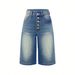 Women's Loose Straight Leg Denim Shorts Multi-Pocket Mid-Length Pants Casual Vintage Fit_ecoleips.com