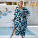 Women's Printed Swim Cover-Up – Lightweight Cotton Kimono, Boho Beach Wrap, Sheer Poolside Tunic (Zebra/Leopard/Snake Print/Blue Ombre)_ecoleips.com