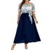 Summer New Plus Size Wrap Dress – Floral Print Off-Shoulder Elegant Office Dress With Belt, A-Line Long Dress For Women (0XL-4XL, Navy Blue)_ecoleips.com