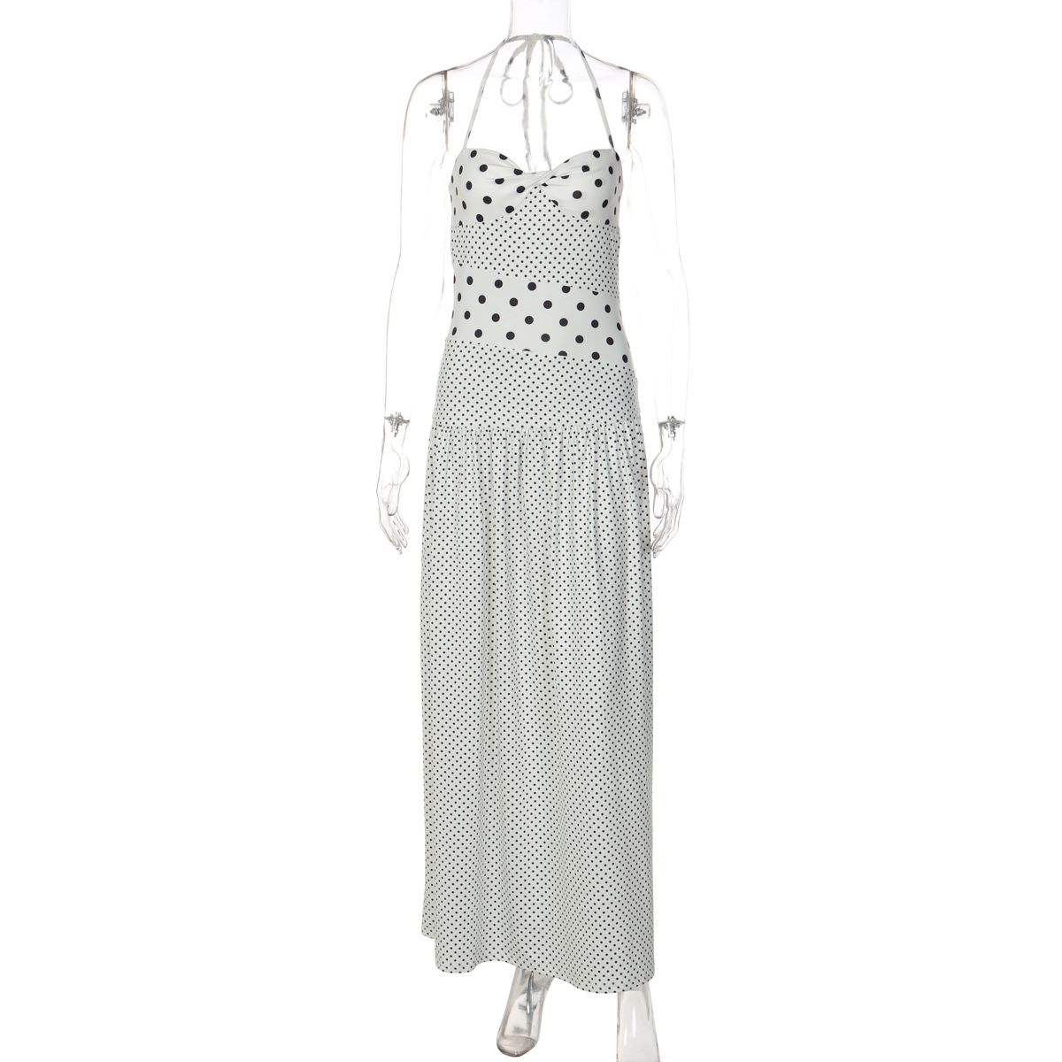 Summer New Women's Sexy Neckband Polka Dot Retro Pleated Dress Elegant Relaxed Everyday Wear Comfortable Feshion_ecoleips.com