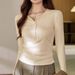 2025 #Craftsmanship Selection # Waist Fold Maillard Chic Bag Cloth Button Long Sleeve T-Shirt For Women's Temperament Pure_ecoleips.com