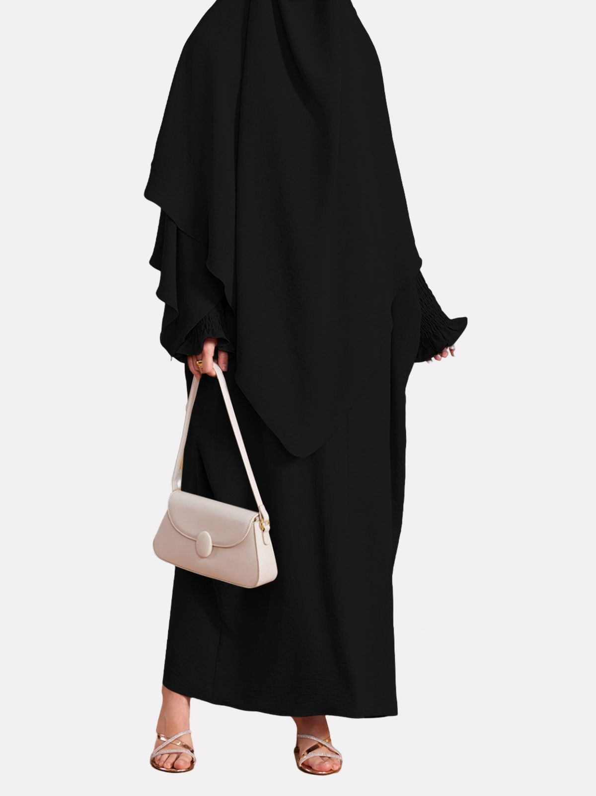 Verve 2025 New Solid Color Saudi Dubai Headscarf Dress Two-Piece Set_ecoleips.com