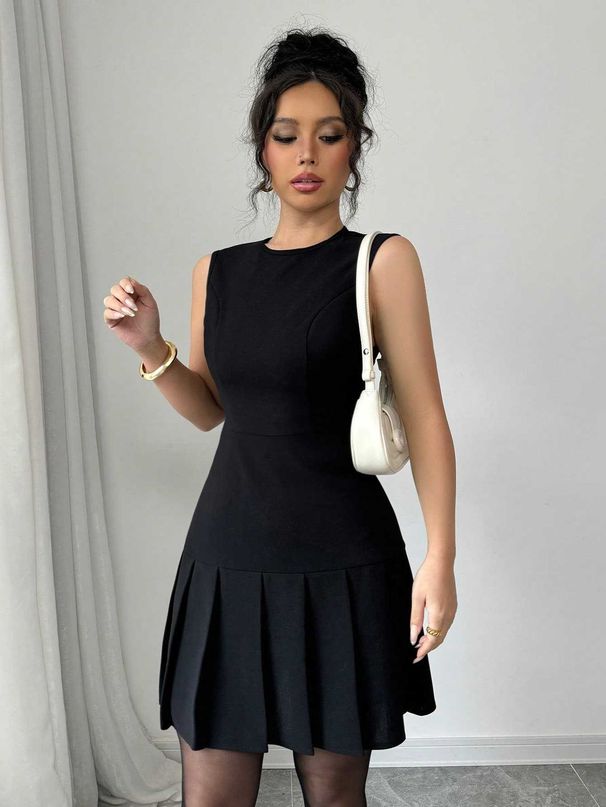 Women's Clothing Women's Casual Sleeveless Elegant Solid Color Ruffled Mini Dress_ecoleips.com