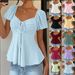 Summer New Women's V Neck Short Sleeve T-Shirt Sexy Solid Color Drawstring Top American Style_ecoleips.com