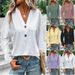 Women’s V-Neck Button-Down Long-Sleeve Blouse – Lightweight Polyester, Loose Fit, Casual & Stylish Top_ecoleips.com