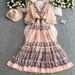 Women's Clothing Retro Elegant Ruffled V Neck Lantern Sleeve Dress For Women Summer Waist Slimming Print Long Skirt_ecoleips.com
