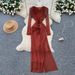 Rhinestone-Embellished Mesh Dress – Pleated Waist & Long Sleeves For Evening Glamour (Red/Black/Green, M-2XL)_ecoleips.com