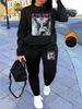 Women's Autumn And Winter Hip-hop Casual Street Letter Pattern Printed Round Neck Sports Shirt+sports Pants Set-584_ecoleips.com