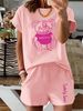 Women’s 2 Piece Outfit Set – Oversized Graphic T-Shirt And Biker Shorts Matching Set, Casual Summer Lounge Tracksuit For Daily Wear-309_ecoleips.com