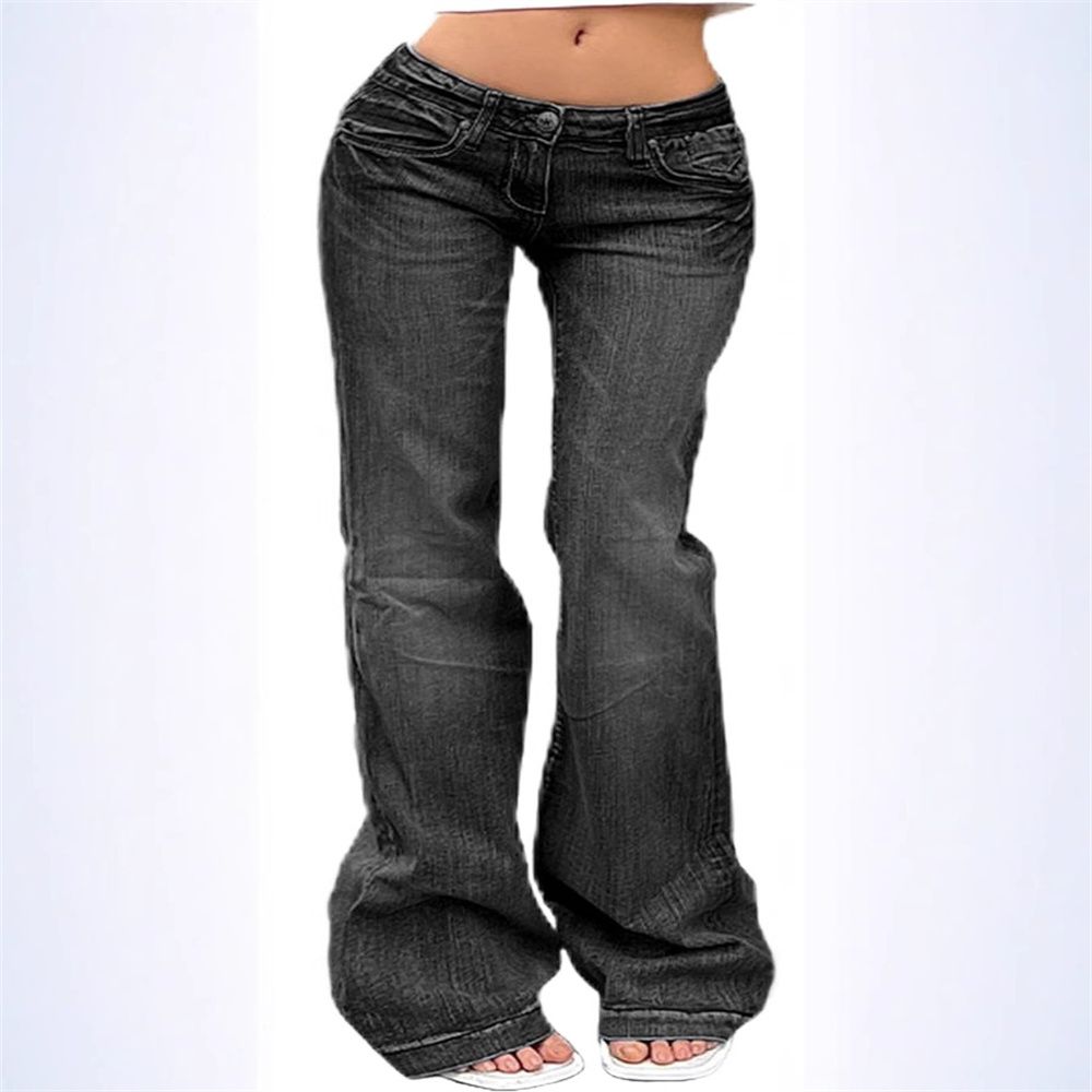 Spring 2027 Fashion European-USA Style Hottie Washed Jeans Women Cotton Mid Waist Slim-Fit Elasticity Denim Bell-Bottoms_ecoleips.com