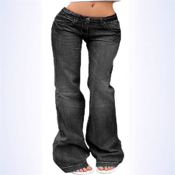 Spring 2027 Fashion European-USA Style Hottie Washed Jeans Women Cotton Mid Waist Slim-Fit Elasticity Denim Bell-Bottoms_ecoleips.com