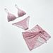 Women Pink Floral 3 Piece Bikini Set Triangle Thin Strap Swimsuit Twist Wrap Cover Up Skirt Summer Beach Bathing Suit_ecoleips.com
