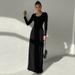 Women's Elegant Long Sleeve Dress French Style U Neck Waist Tie Solid Color Autumn Winter American Clothing_ecoleips.com