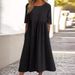 Spring Summer New Women's Casual Loose Long Dress 2023 round Neck 5 Sleeve plus Size Solid Color Cotton Cross Border Trade_ecoleips.com