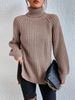 K New High Collar Knitted Shirt Medium To Long With Raglan Sleeves, High Collar With Fork, Soft And Comfortable For Women's Wear_ecoleips.com