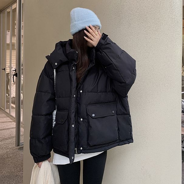 Women's Winter Hooded Puffer Jacket With Detachable Hood - Stylish Loose Fit Workwear Coat In White, Black, Brown, Green, Purple_ecoleips.com