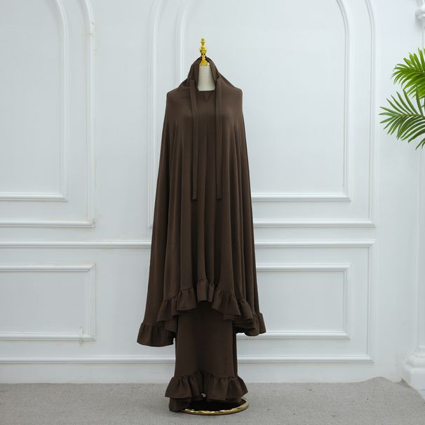 Muslim Dress Women Elegant Solid-Color Abaya Set With Oversized Headscarf – Modest Muslim Dress Inspired By Dubai & Türkiye Fashion_ecoleips.com