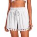 Women's Fashion Lace Trim Casual Loose Tie Waist Shorts Spring/Summer Beach Solid Color Style Bottoms_ecoleips.com