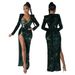 clothing solid color sequins sexy slit long skirt dress including sexy one-piece two-piece set_ecoleips.com