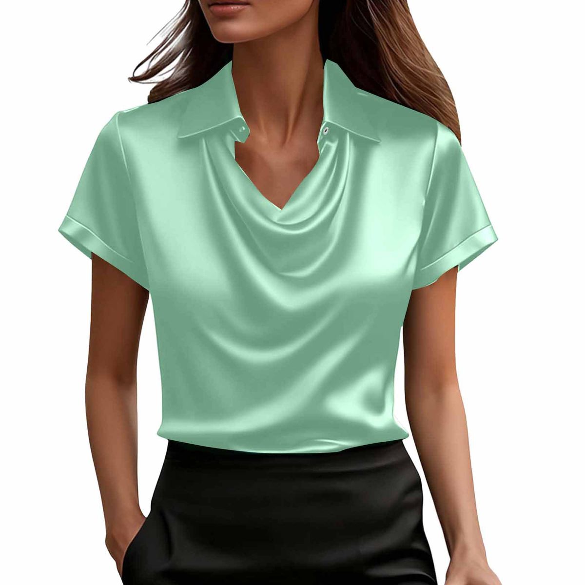Summer Fashion Short Sleeve Shirt For Women Professional Style Solid Color Casual Turn Down Collar Button_ecoleips.com