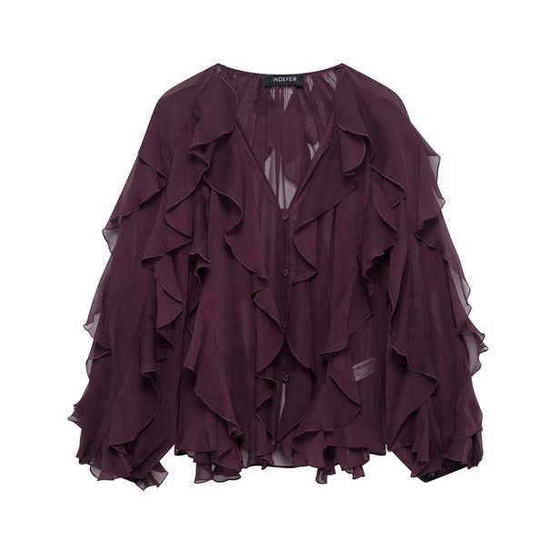 Women's Clothing V-Neck Layered Blouse – Women’s Long-Sleeve Versatile Pullover Top"_ecoleips.com