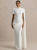 Blifanbo Ribbon Ruched Sexy Maxi Dress Women Elegant Gown Short Sleeve Bodycon Solid Slim Fashion Club Party Evening Long Dress_ecoleips.com